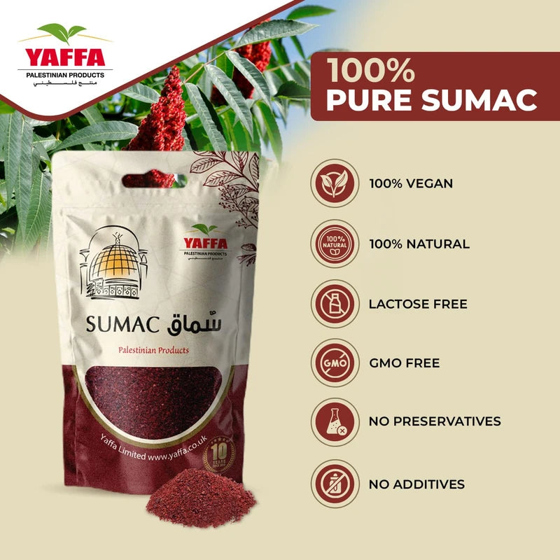 Yaffa Premium Ground Palestinian Sumac Spice Powder – 250g (Pack of 2) - Enhance Your Dishes with Traditional Flavours - Perfect for Cooking, Sprinkling or Just as a Herb to add That Tangy Taste