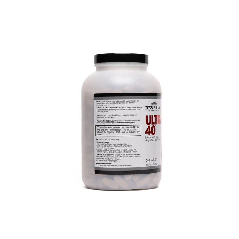 Beverly International Ultra 40 Grass Fed Desiccated Beef Liver, 500 Tab. Golden-era Secret for Boosting Muscle Growth, Stamina and Performance Naturally. Break through those sticking points-Endurance!