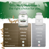 Maca Root Capsules 4000mg – 180 Vegan Capsules – 6-Month Supply – High-Strength Peruvian Maca for Men & Women – Made in the UK by Nu U Nutrition