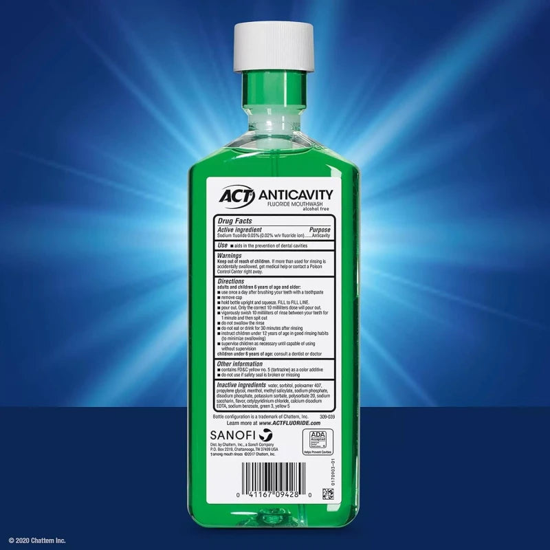ACT Anticavity Zero Alcohol Fluoride Mouthwash With Dosing Cup, Mint, 18 fl oz