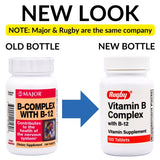 Rugby / Major B-Complex B-12 Vitamins - 100 Tablets | No Gluten (Exp 1-2026)