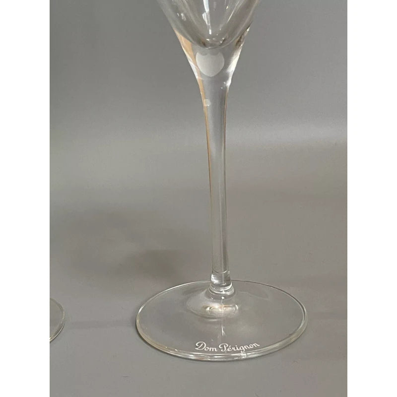 Dom Perignon Signed DOM PERIGNON Crystal Etched SHIELD LOGO 9 1/8" CHAMPAGNE FLUTES Set Of 2