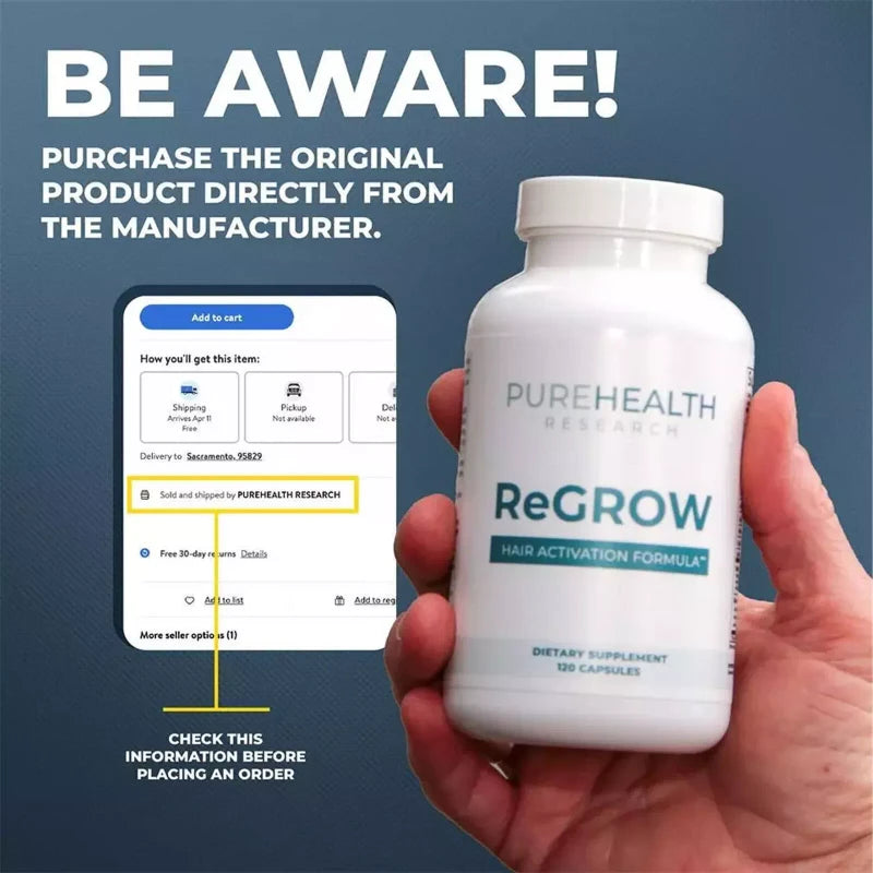 PureHealth Research ReGrow - Thicker Hair, Hair Growth, Anti Hair Loss- Vitamins