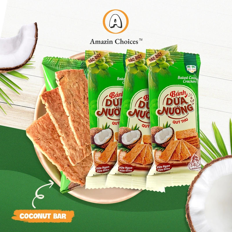 Amazin Choices Baked Coconut Crackers - Vegan, Non-GMO, Gluten-Free Coconut Snack, Crispy Snack, Party Snack, Coconut Slices Snack Viet, Coconut Chips - 7.4 Oz