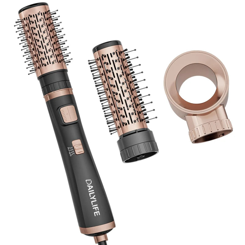 DAILYLIFE Blow Dryer Brush, Rotating Hair Dryer Brush with Detachable Brushes, Ionic Heated Round Brush, 3-in-1 Hot Air Spin Brush Set, 3 Temperature Settings, for All Hair Types