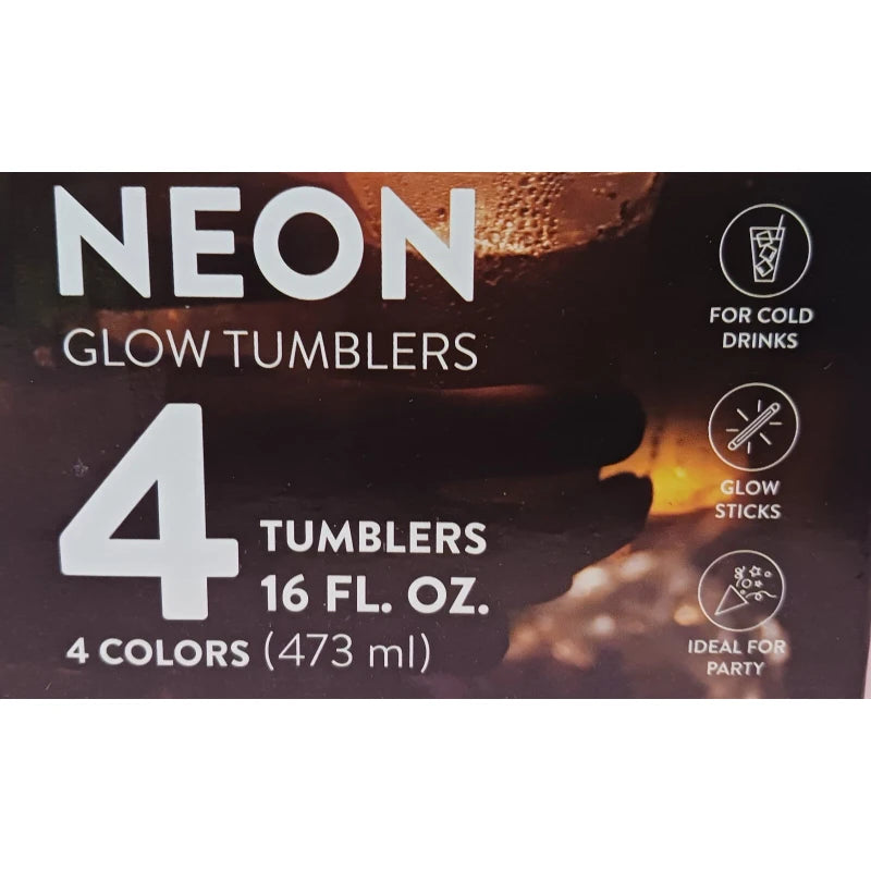 Serv 16 Oz 4 Colors Serv Neon Glow Tumblers For Cold Drinks Glow Sticks NEW 4 PacK