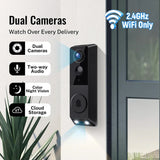 FISHBOT Security Video Doorbell, Dual Cameras with Delivery Guard, 1080p Full HD and Color Night Vision, Intelligent AI Detection, Two-Way Audio, 2.4GHz Wi-Fi Support, Cloud Storage (Sold seperately)