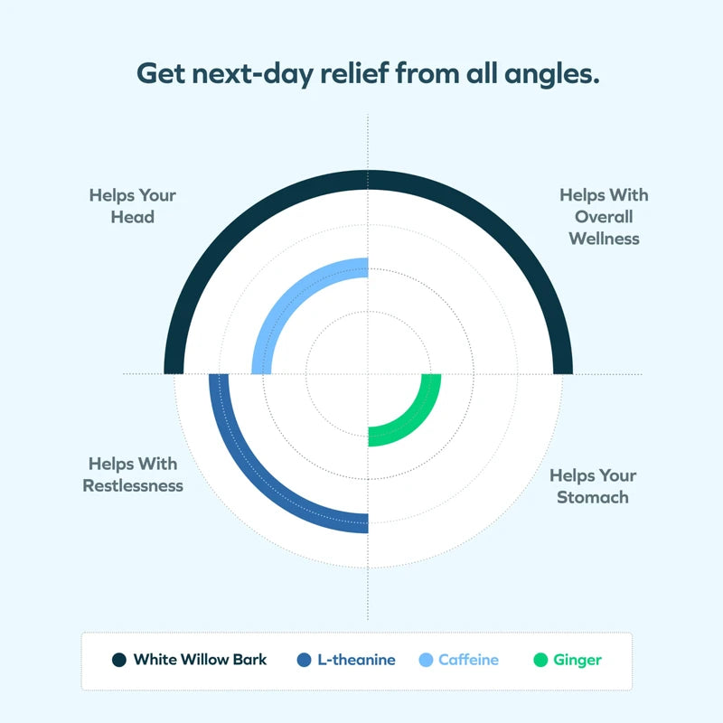 Cheers Relief | Next Morning Aid with Ginger + White Willow Bark | Feel Better After Drinking | 12 Doses | Ginger, White Willow Bark, L-Theanine, Caffeine