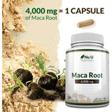 Maca Root Capsules 4000mg – 180 Vegan Capsules – 6-Month Supply – High-Strength Peruvian Maca for Men & Women – Made in the UK by Nu U Nutrition