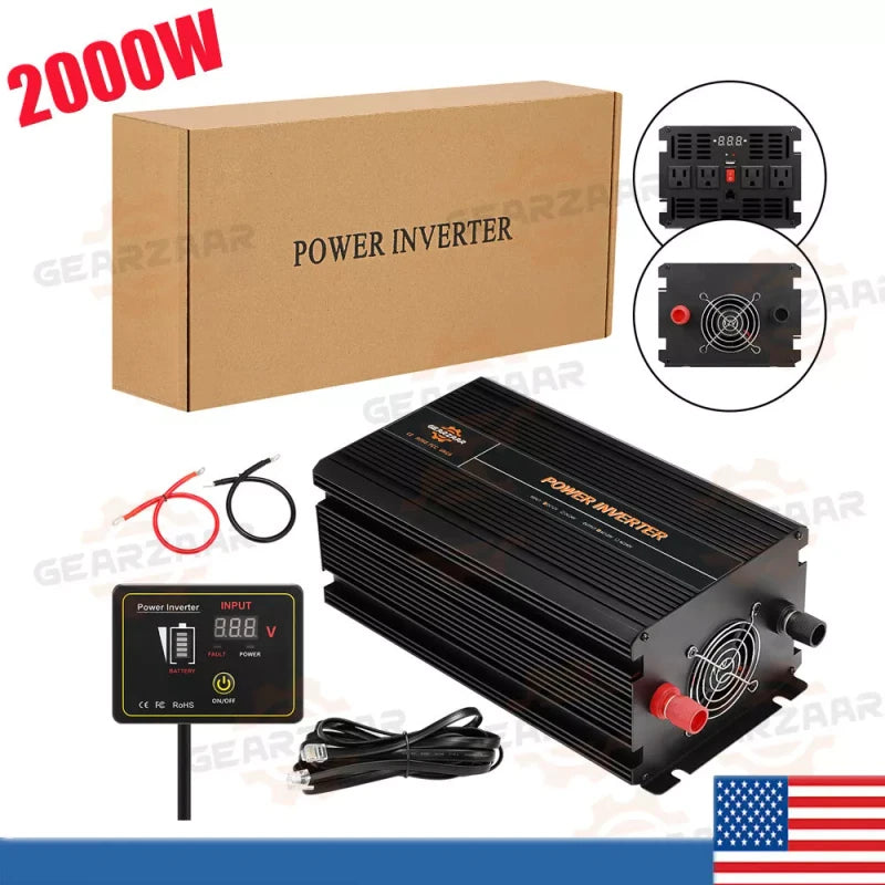 Gearzaar Power Inverter 2000W 4000W 12V DC to 110V 120V AC LCD Car Boat RV USA P