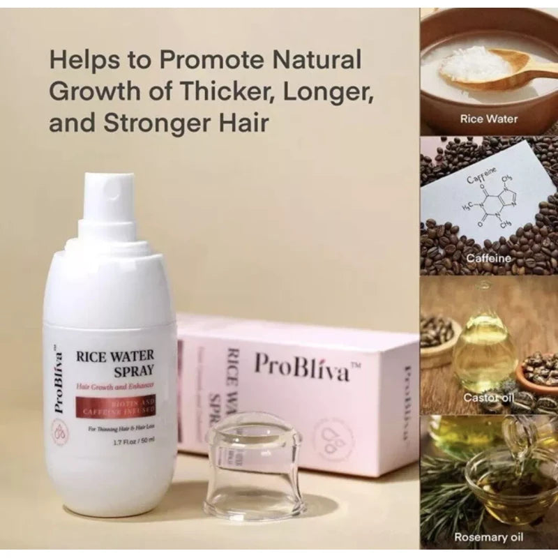 ProBliva Rice Water Hair Growth Scalp Spray Infused Biotin Caffeine 1.7 Fl.oz 4/2026