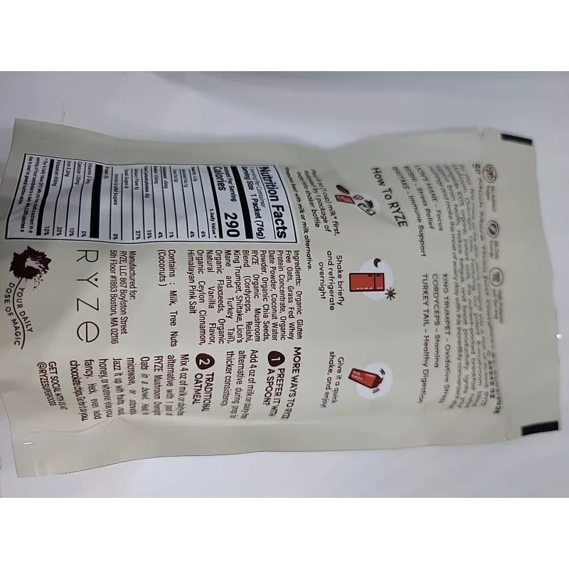 Ryze 1 BAG ORGANIC RYZE MUSHROOM OVERNIGHT OATS  EXp 2026 Cinnamon