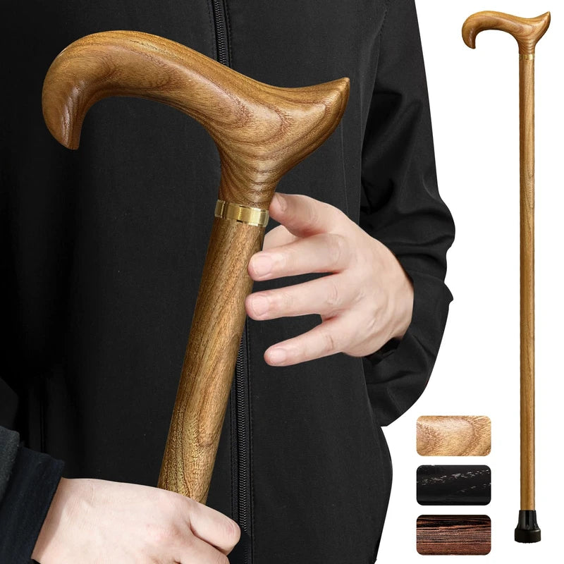 ispuoocti Wooden Walking Cane for Men and Women, Handmade, High Load Bearing Canes for Seniors,Ergonomic, Natural Solid Wood High-end Derby Cane Suitable for Gift Giving