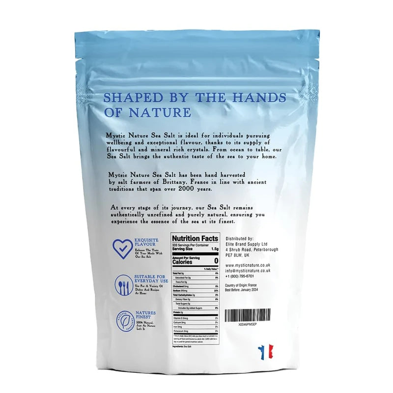 Mystic Nature Celtic Harvest Fine Ground Sea Salt - 1.1lb - 18oz | Rich in 82+ Essential Minerals | Organic 100% Natural & Unrefined | Hand Harvested Celtic Crystals from France