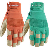 Wells Lamont Women's HydraHyde Leather Hybrid Gloves, Medium, Mint Green/Rust, Water-Resistant, Adjustable Wrist, 2-Pair Pack, for Gardening, Reusable, Adult