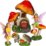 Mood Lab Fairy Garden Figurines - Mushroom House Set (6 pcs) - Miniature Decorative Statues & Accessories - Outdoor & Indoor Garden Decor