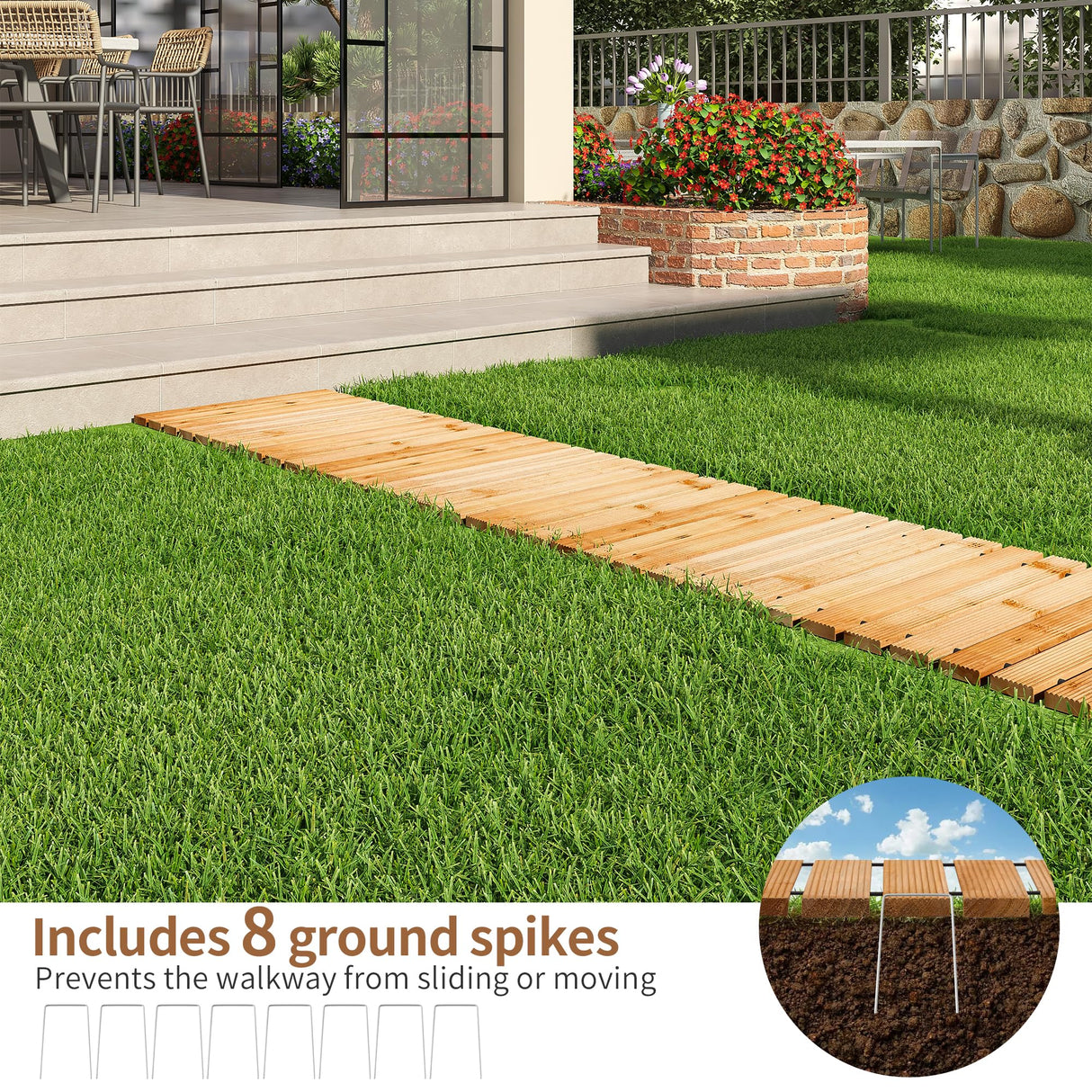 FILWH Wooden Garden Pathway Outdoor Roll-Out Walkway Weather-Resistant Fir Wood Curved or Straight Boardwalk Decorative Garden for Backyard,Beach,Wedding Party Pathways (Natural, 8FT Straight)
