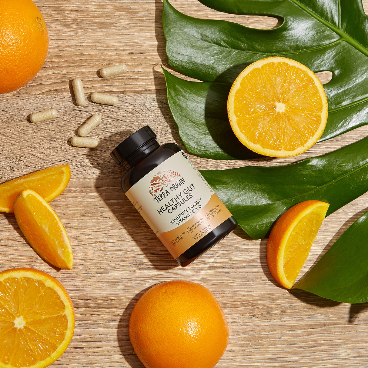 TERRA ORIGIN Healthy Gut Capsules with Immunity Boost | 90 Capsules | Non GMO, Gluten Free, Dairy Free | Digestive Support for Men and Women