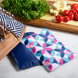 Fit & Fresh Cool Coolers 2 Pack Soft Ice for Lunch Bags, Flexible Stretch Nylon, Durable, Reusable Lunch Box Ice Packs, Soft Ice, Reusable Freezer Packs, Lunch Ice, Easy to Clean, Geo & Navy