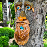 Mood Lab Tree Face Decor with Blue Bird Accent - Outdoor Old Man Face Decoration - Tree Garden Hugger - Yard Art Statue