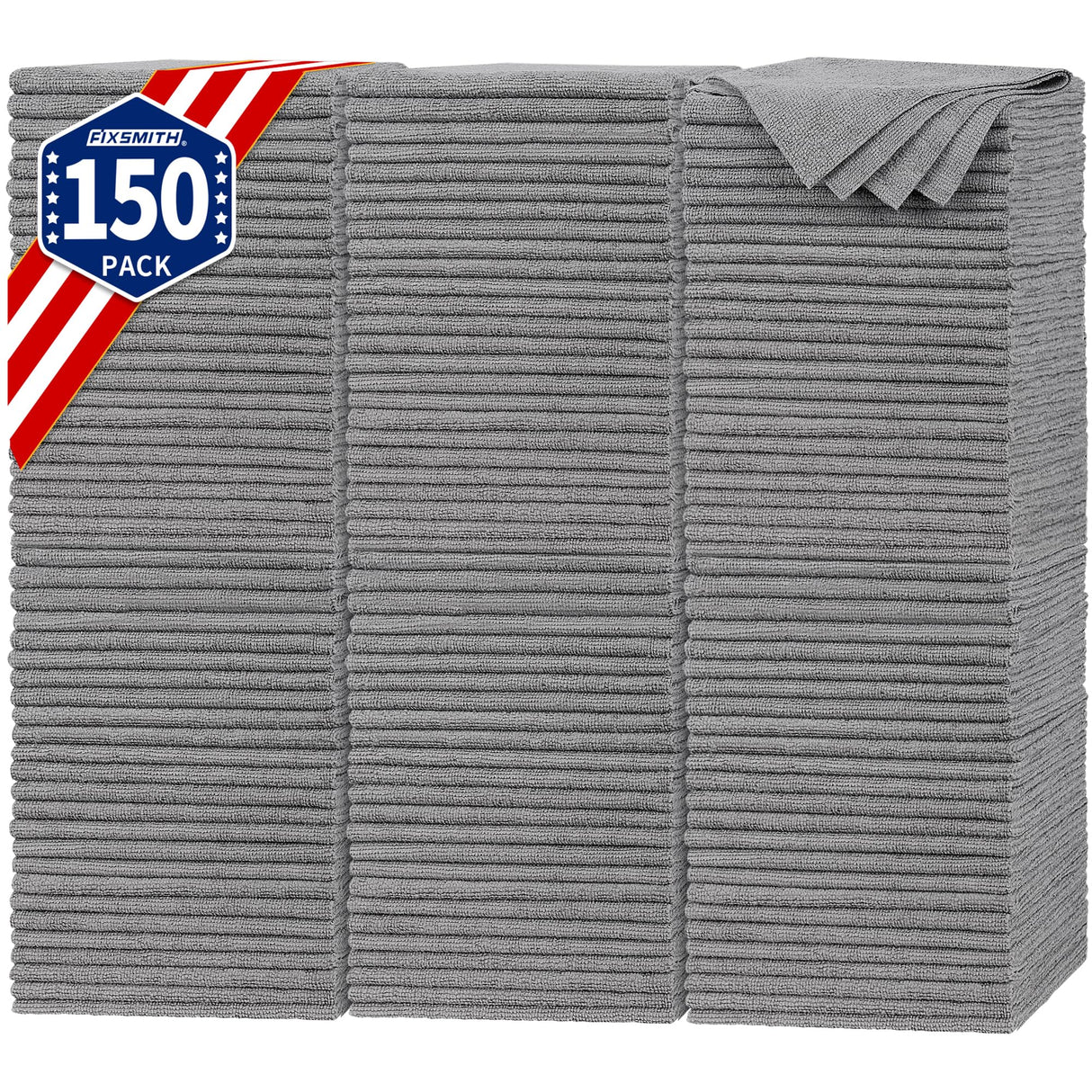 FIXSMITH Shop Towels, Pack of 150, Grey Microfiber Cleaning Cloth Bulk, Microfiber Towels for Cars, All-Purpose Absorbent Cleaning Rags, Dust Cloth for Automotive, Mechanic, Garage, 11.5 x 11.5 inch