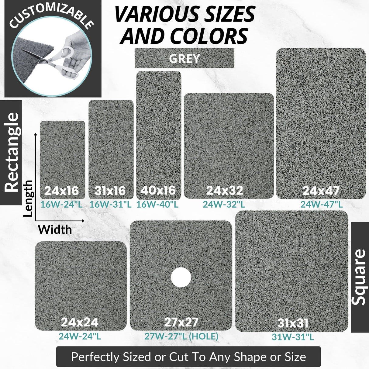 Enkosi Loofah Shower Mat with Drain Hole – Cushioned Anti-Slip Square Bath Mat for Showers, and Bathroom Floors – Textured PVC, Non Slip Safety Pad for Walk-in Stalls and Wet Areas (27x27 Grey)