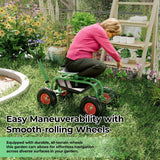 PeacefulHues Garden Scooter Rolling Work Seat – 360° Swivel Garden Cart with Wheels, Tool Tray & Steering Handle – Heavy Duty Outdoor Stool for Planting, Weeding & Yard Work