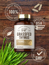 Carlyle Grass Fed Beef Thymus Bovine Supplement | 2100mg | 200 Capsules | Pasture Raised, Non-GMO, Gluten Free | by Herbage Farmstead