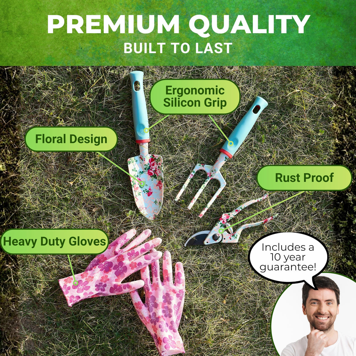 Nature Anywhere Gardening Tools for Women – Garden Tool Set, 5 Piece Gardening Kit with Garden Bag, Gloves, Shears & Trowel, Gardening Gifts for Women, Garden Tool Kit with Garden Tote Organizer