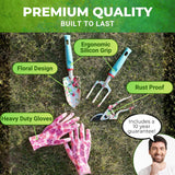 Nature Anywhere Gardening Tools for Women – Garden Tool Set, 5 Piece Gardening Kit with Garden Bag, Gloves, Shears & Trowel, Gardening Gifts for Women, Garden Tool Kit with Garden Tote Organizer
