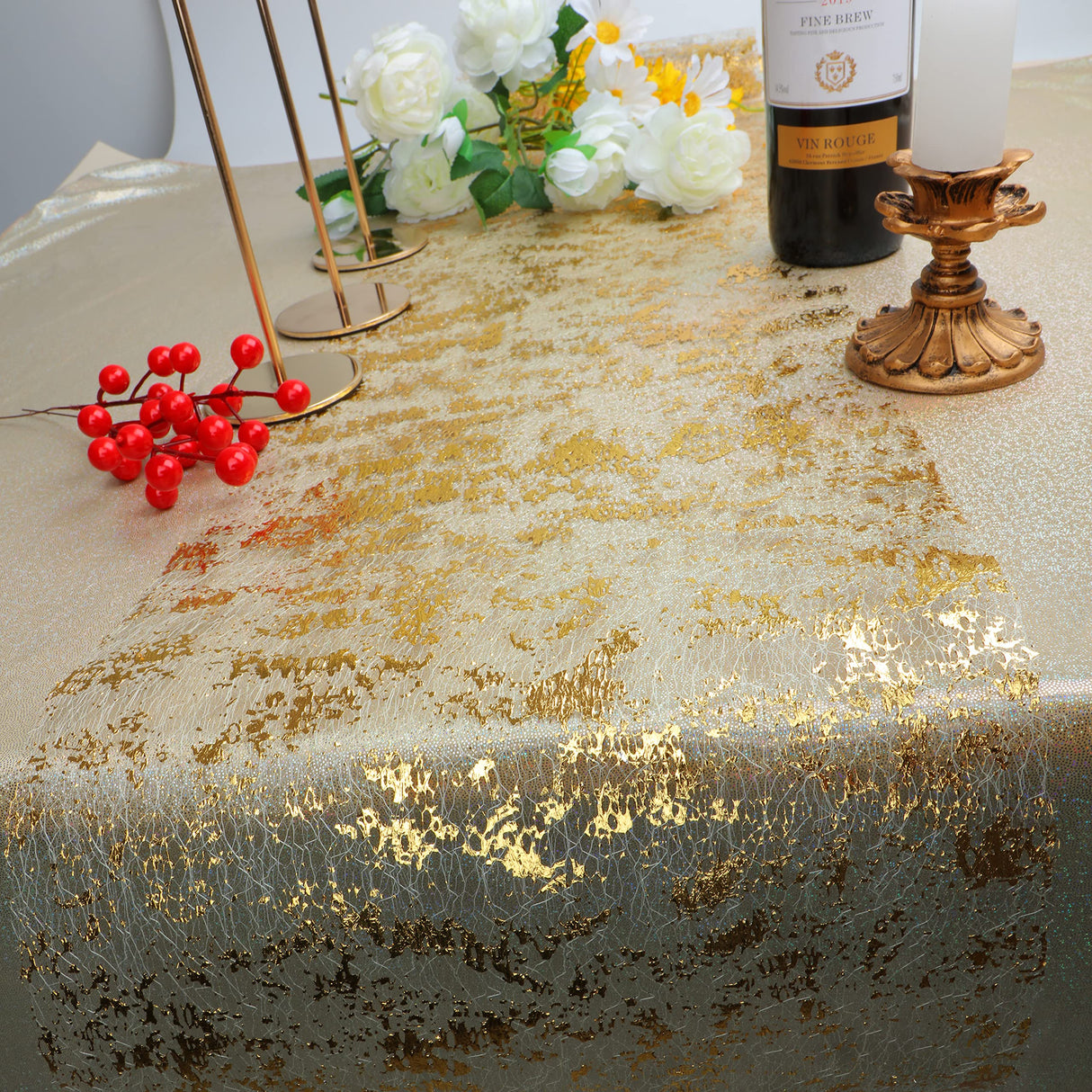 Snowkingdom Glitter Metallic Gold Table Runner 11 Inch x 100 Feet Thin Mesh Sparkle Runner Roll Table Decorations for Wedding Bridal Shower, Baby Shower, Christmas, Birthday Party