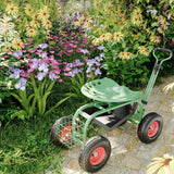 PeacefulHues Garden Scooter Rolling Work Seat – 360° Swivel Garden Cart with Wheels, Tool Tray & Steering Handle – Heavy Duty Outdoor Stool for Planting, Weeding & Yard Work