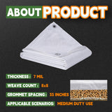 RAINDEWAY Tarps 8x8 Feet Tarp Waterproof,7Mil Thick,Finished Size,UV Resistant,Multipurpose Poly Tarp Cover with Metal Grommets and Reinforced Edges,White Tarps