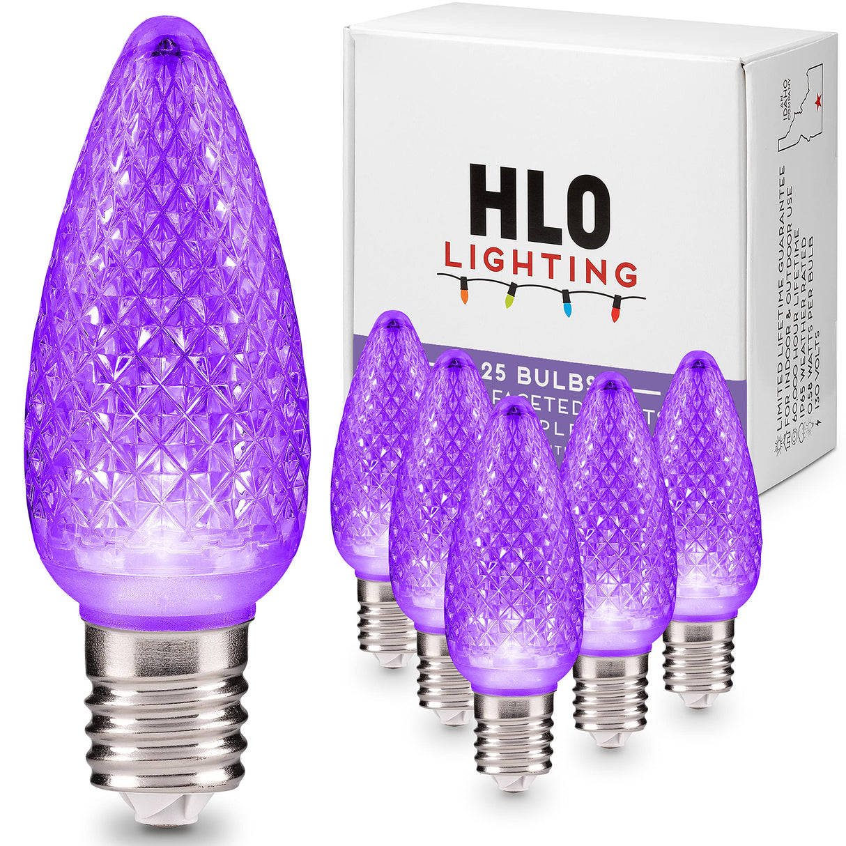 HLO Lighting Set of 25 Purple c9 Faceted LED Christmas Light Bulbs for Indoor & Outdoor Use | Durable Replacement Bulb