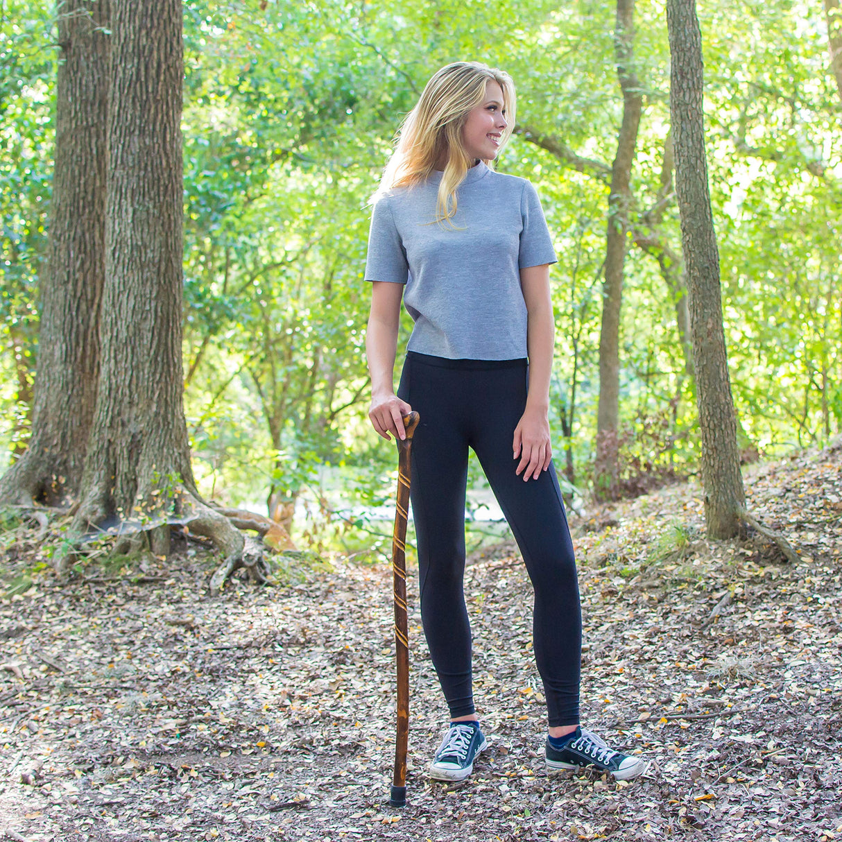 RMS Wood Cane - 36 Inches Natural Wood Walking Stick - Handcrafted Wooden Offset Cane for Men or Women (Spiral)