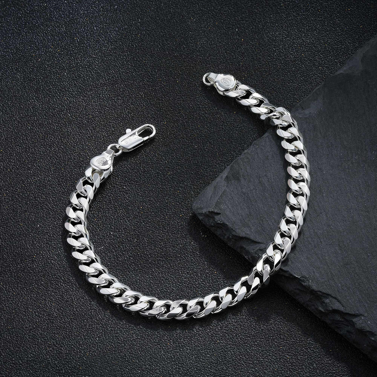HIMSTORY Silver Bracelet for Men, 7mm 925 Sterling Silver Cuban Link Bracelet Diamond Cut Silver Bracelets Jewelry Gifts for Boyfriend Husband(8.5 Inches)
