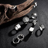 MEDOJO 10 Pcs Men's Stainless Steel Vintage Signet Ring Square Pinky Thumb Chunky Thin Band Ring Vintage Biker Band Rings Set 10