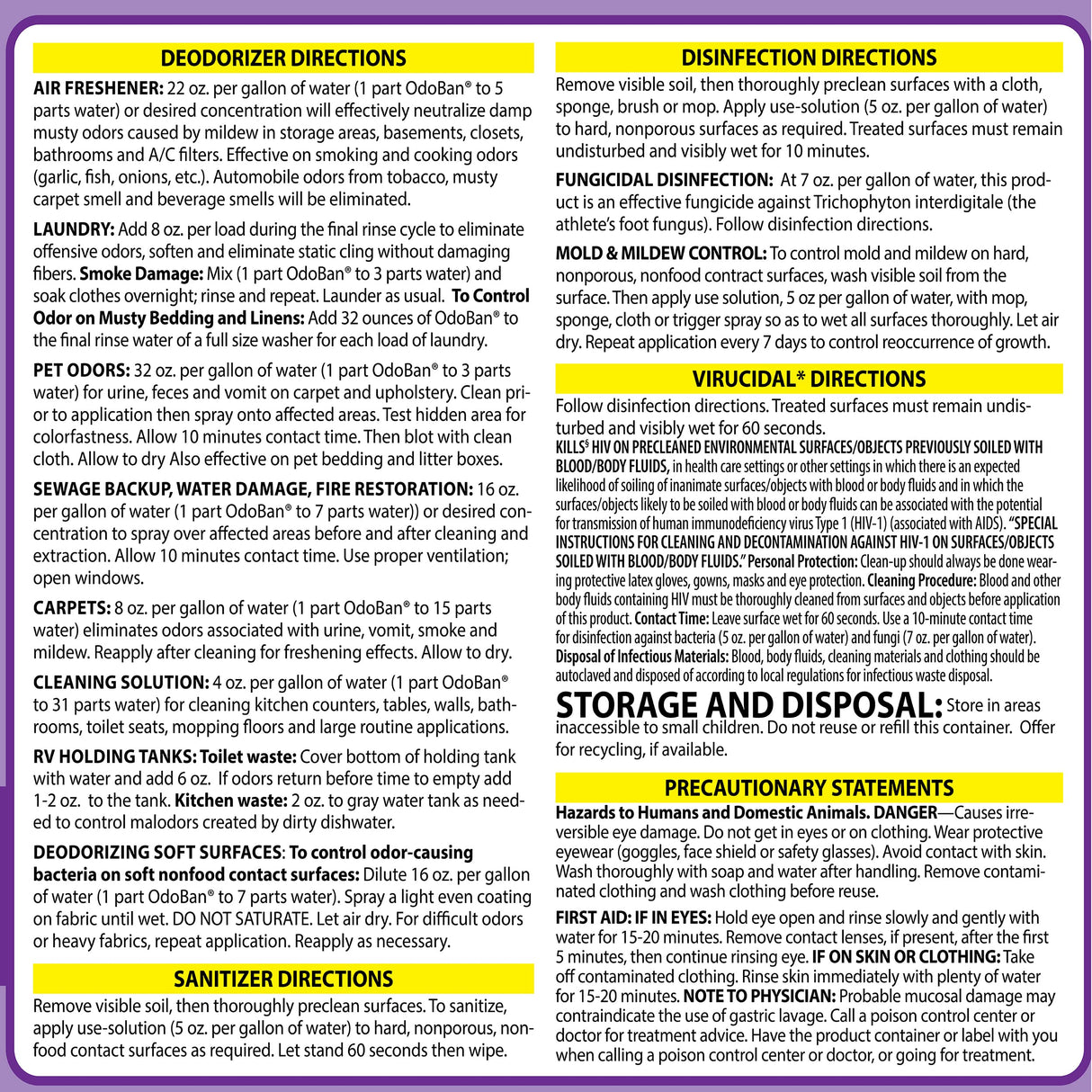 OdoBan Disinfectant Concentrate and Odor Eliminator, Made in the USA, Lavender Scent, 4 Gallons