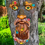 Mood Lab Tree Face Decor with Flowers - Outdoor Old Man Face Decoration - Tree Garden Hugger - Yard Art Statue