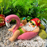 Mood Lab Garden Gnome on Flamingo - Funny Gnome Figurine - 8 Inch Depth Lawn Statue - for Outdoor or House Decor