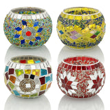 SHMILMH Glass Candle Holder Set of 4, Diwali Gift Votive Candle Holders Handmade Mosaic Glass Tealight Holders Diwali Christmas Table Decorations for Home