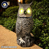 Ugold Solar Powered Snow Owl with Glowing Eyes, Rotatable Head, Realistic Hoots, Detection and Silent Mode, Garden Sculpture, Decoration for Home, Garden, Patio and Lawn