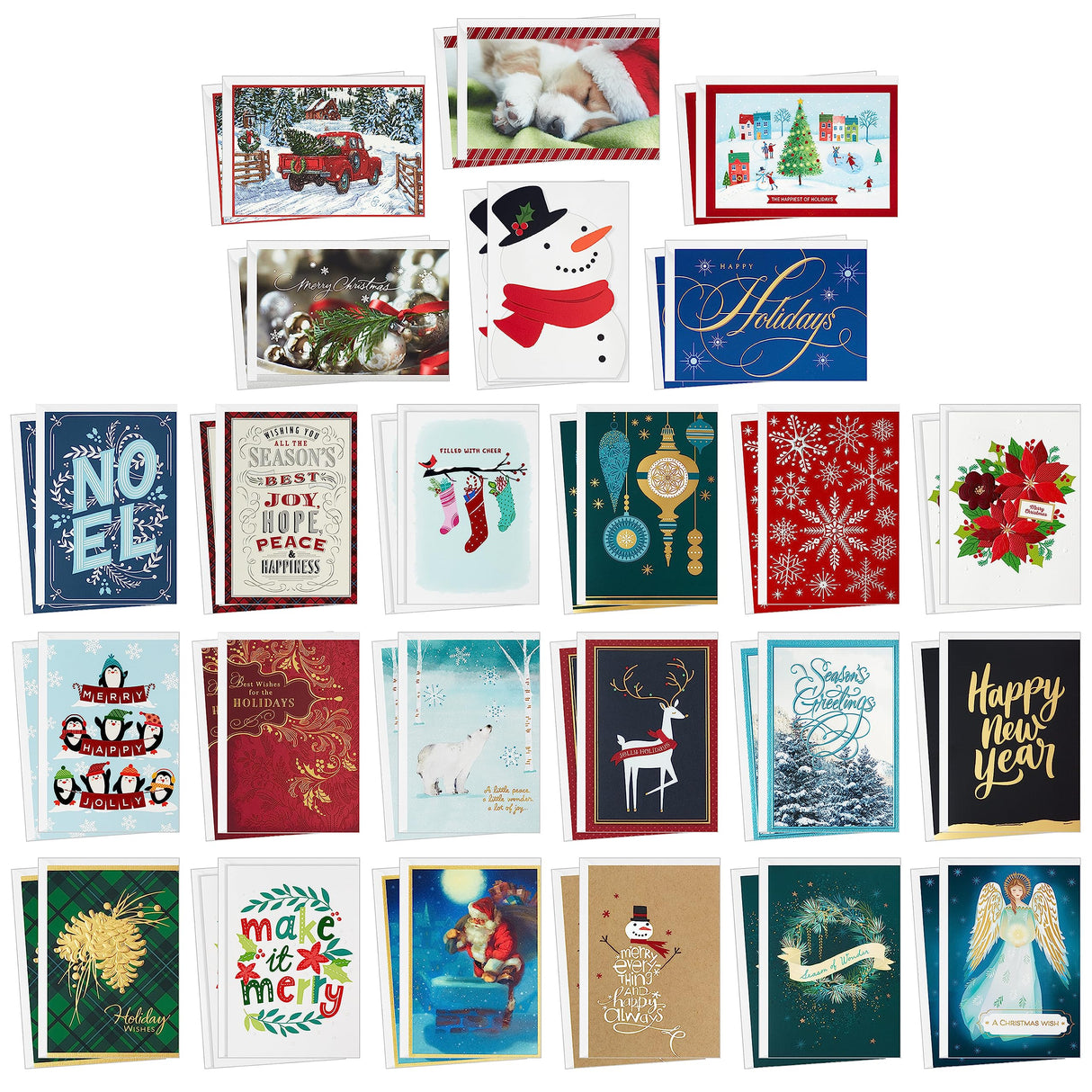 Hallmark Boxed Christmas Card Assortment with Keepsake Box (48 Cards and Envelopes) Angels, Santa, Penguins, New Year, Snowmen, Ornaments