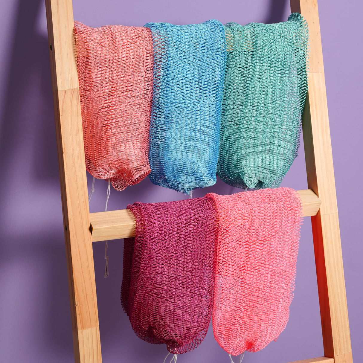 AFRIKI African Net Sponge, Authentic African Exfoliating Sponge, Black Owned, Back Scrubber, 45inch Long, for Normal to Sensitive Skin, for Daily use, Sky Collection