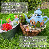 Mood Lab Miniature Garden Decor - Decorative Resin 7.1" H Teapot House Set (4 pcs) - Indoor & Outdoor Garden Decor