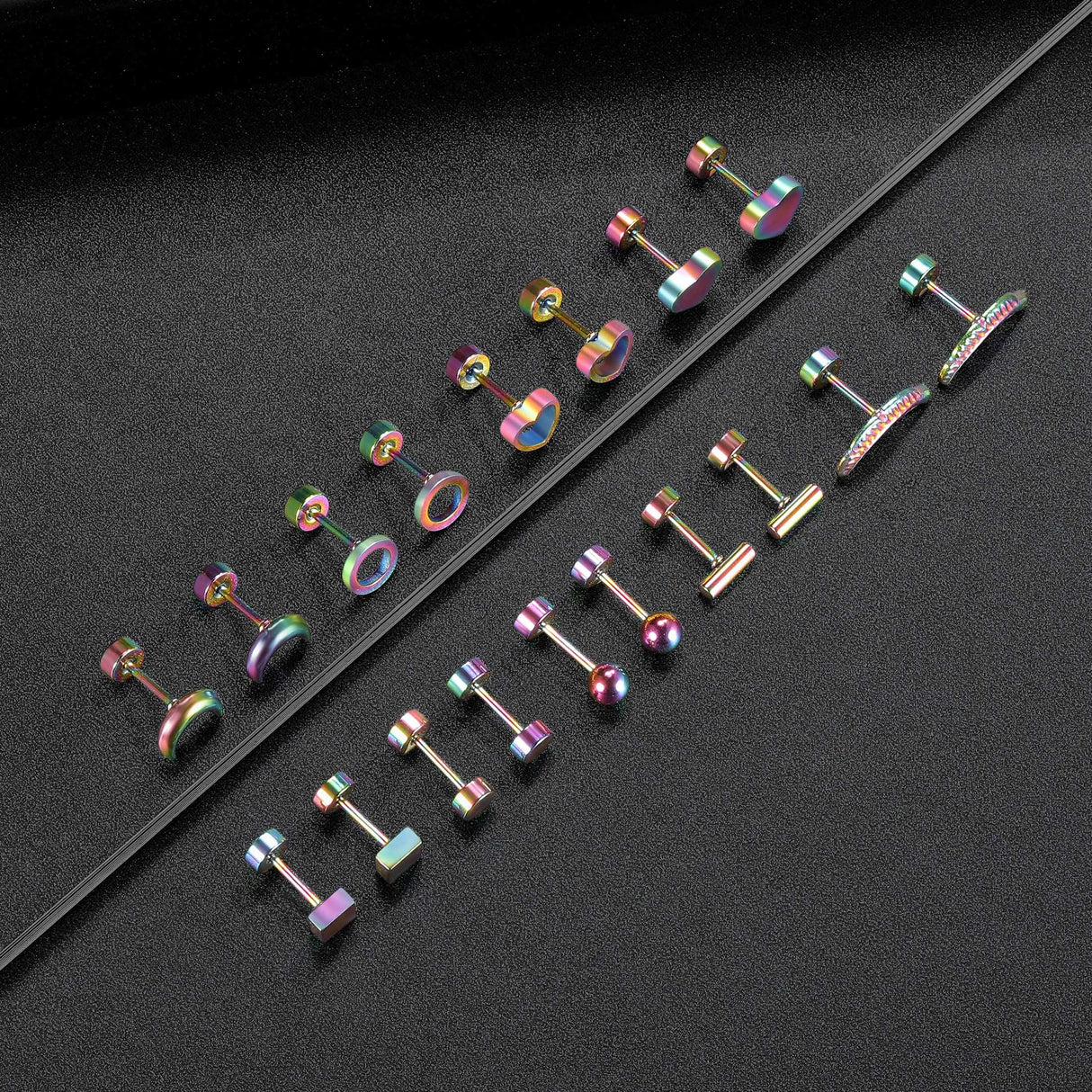 Pack of Titanium Geometry Screw Back Earrings Hypoallergenic for Sensitive Ears, Stainless Steel, No Gemstone