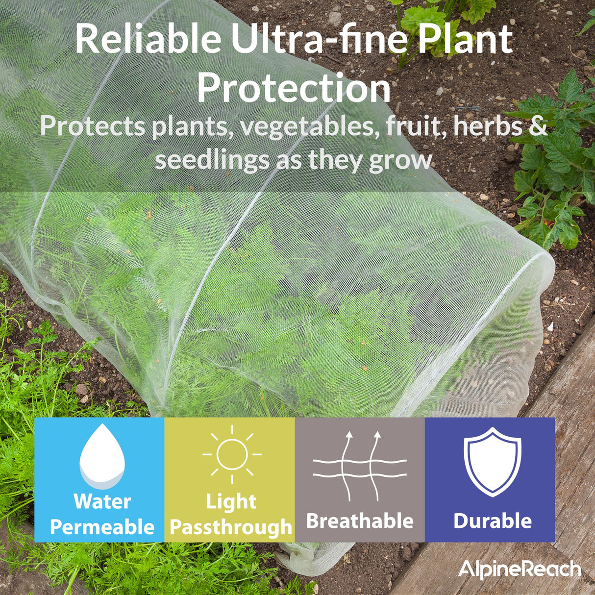 AlpineReach Garden Netting Ultra Fine Mesh 10 x 34 ft - Durable Protection Barrier Net Cover for Vegetable Plants Fruits Flowers Crops Greenhouse Row Cover Raised Bed