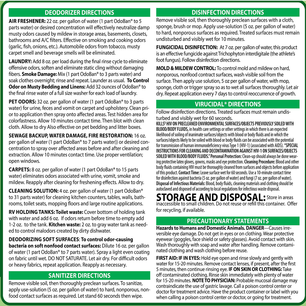 OdoBan Disinfectant Concentrate and Odor Eliminator, Made in the USA, Original Eucalyptus Scent, 2 Gallons