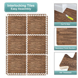 Sorbus 96 Sq. Ft. Wood Grain Floor Tiles Foam Mat EVA Interlocking Mats Tile 3/8-Inch Thick Flooring Wood Puzzle Exercise Mats w/Borders - Home Playroom Basement, Apartment, Trade Show, Baby, Dance