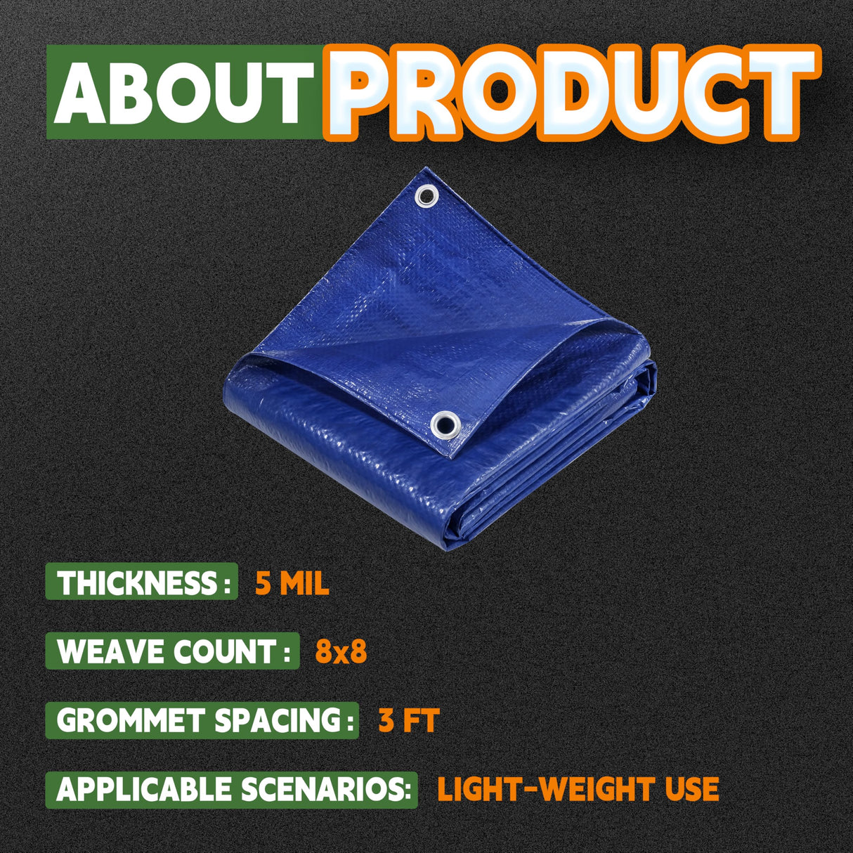RAINDEWAY Tarps 16x20 Feet 5 Mil Thick Waterproof Blue Tarp Multipurpose Tear Resistant Poly Tarp Cover for Roof Camping Car Patio